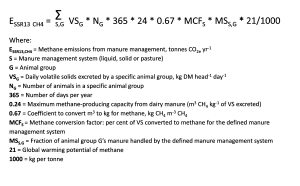 Equation for measuring methane emission from manure storage in Canada (Govt of Alberta 2010)